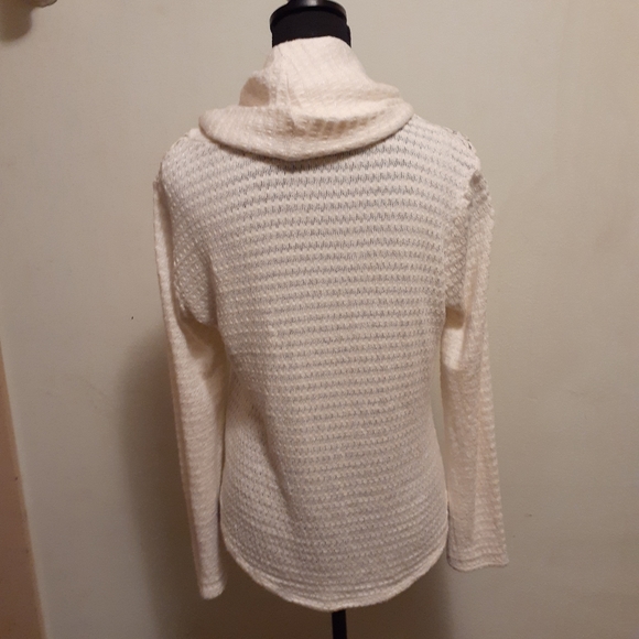 Maison Jules Cowel Neck Sweater Waffle Knit Lace Detail Ivory Cream - Picture 5 of 6